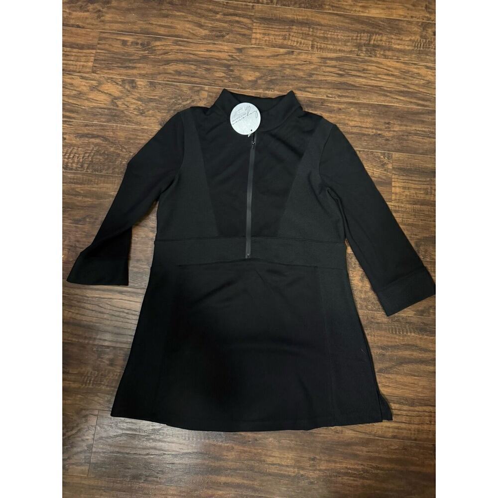 Lynn Ritchie Silver Jacket Women Small Black Quarter Zip Collared Pullover
